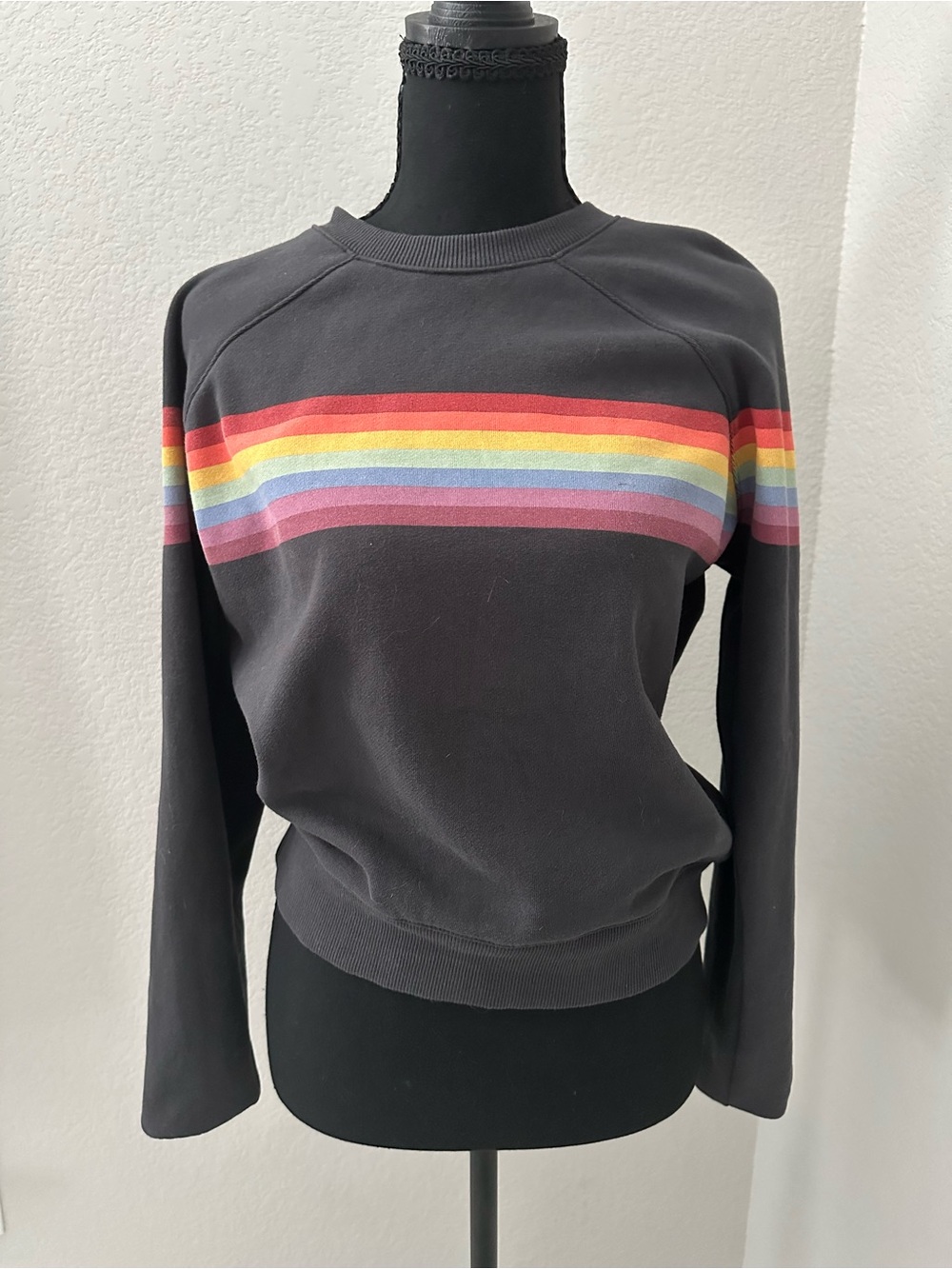 Marine Layer Black Sweatshirt with Rainbow Stripe